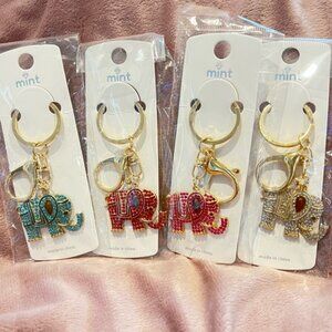 Sparkling Rhinestone Elephant Keychain Bag Charm with Brown and Gold Accents